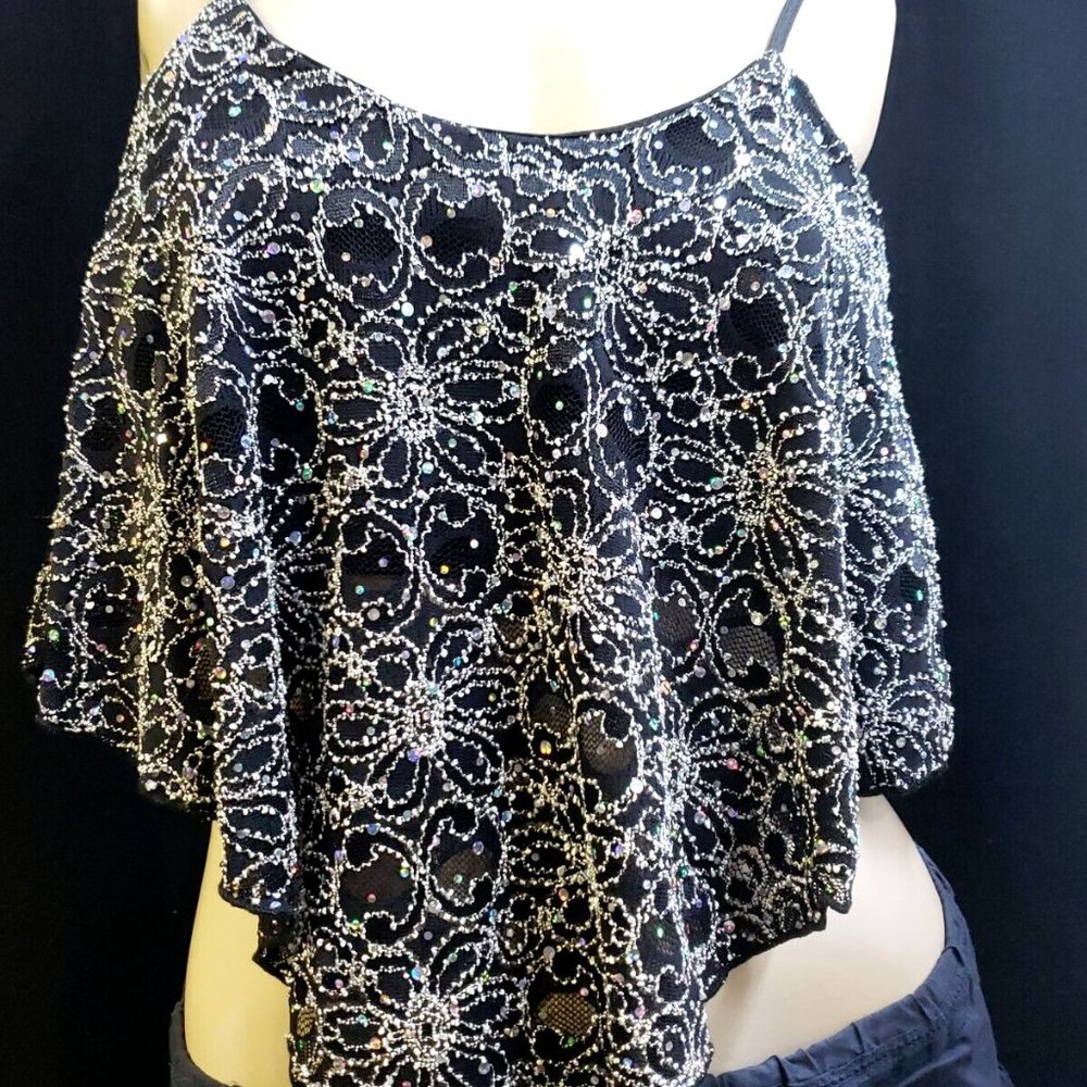 Body Central Handkerchief Hem Blingy Crop Top Built In Bra Clubwear - Small